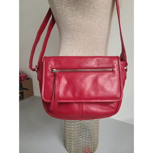 Statement Red Leather Crossbody Purse Bag Tassel Zipper Pouch Adjustable Strap - Picture 9 of 9